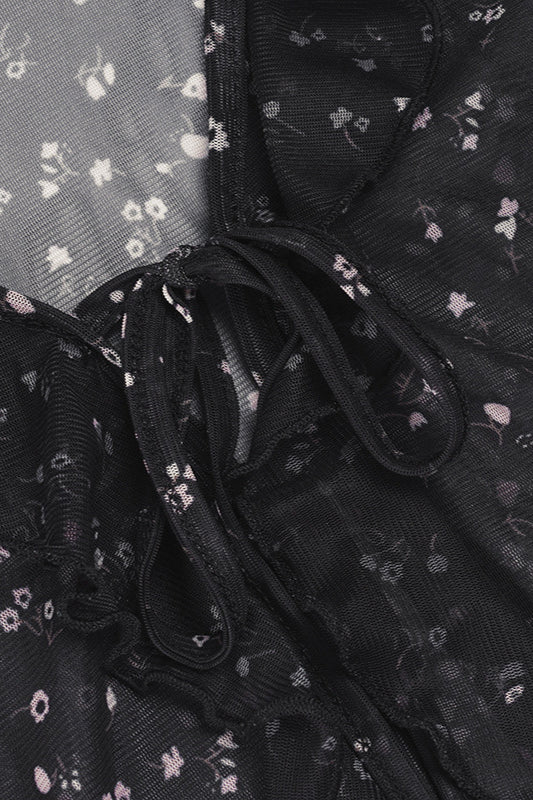 French Vintage Floral Bow Tie Tulle Cardigan Blouse - Fashionpara