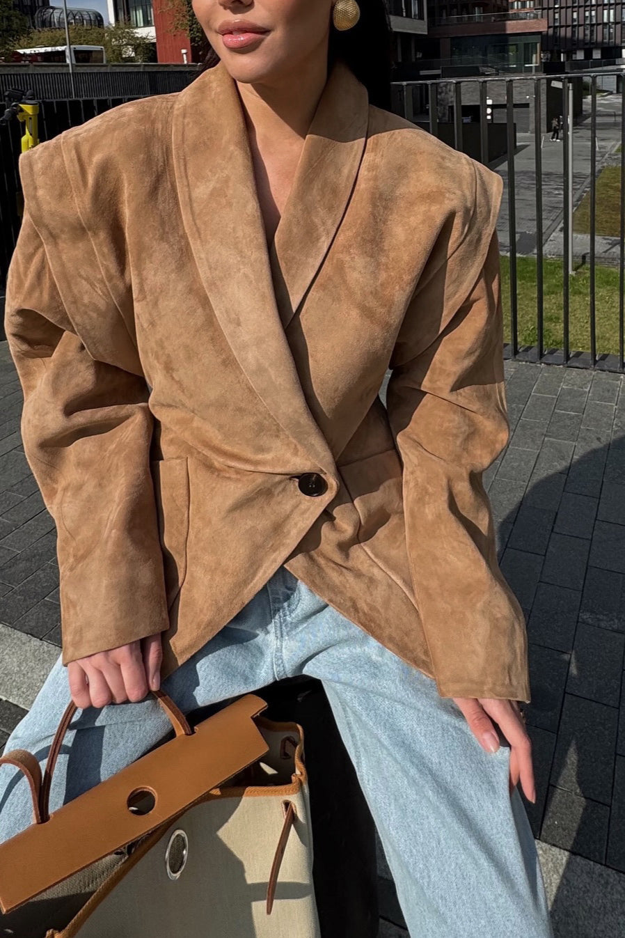 Elegant Suede Look Padded Blazer Coat for Stylish Comfort