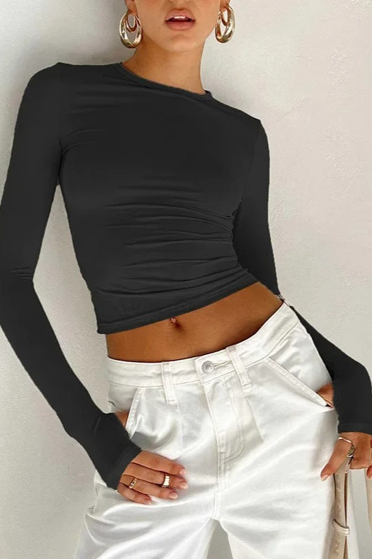 Long Sleeve Slim Fit Crop Top - Fashionpara