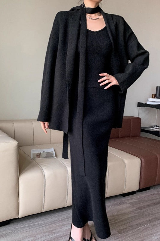 Chic Ribbed Knit Cardigan and Wide-Leg Pants Set