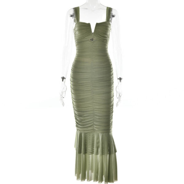 Sweetheart Ruched Ruffle-Hem Bodycon Maxi Dress 7