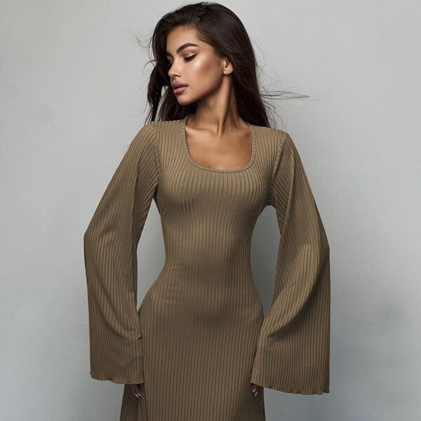 Ribbed Scoop-Neck Flared-Sleeve Column Maxi Dress 3