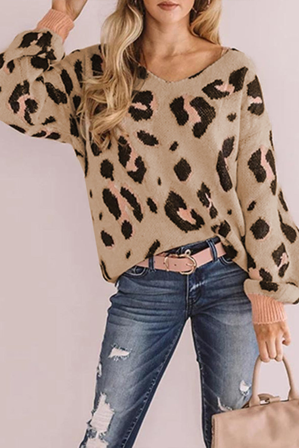 RadyRin One-Shoulder Loose Leopard Print Sweater