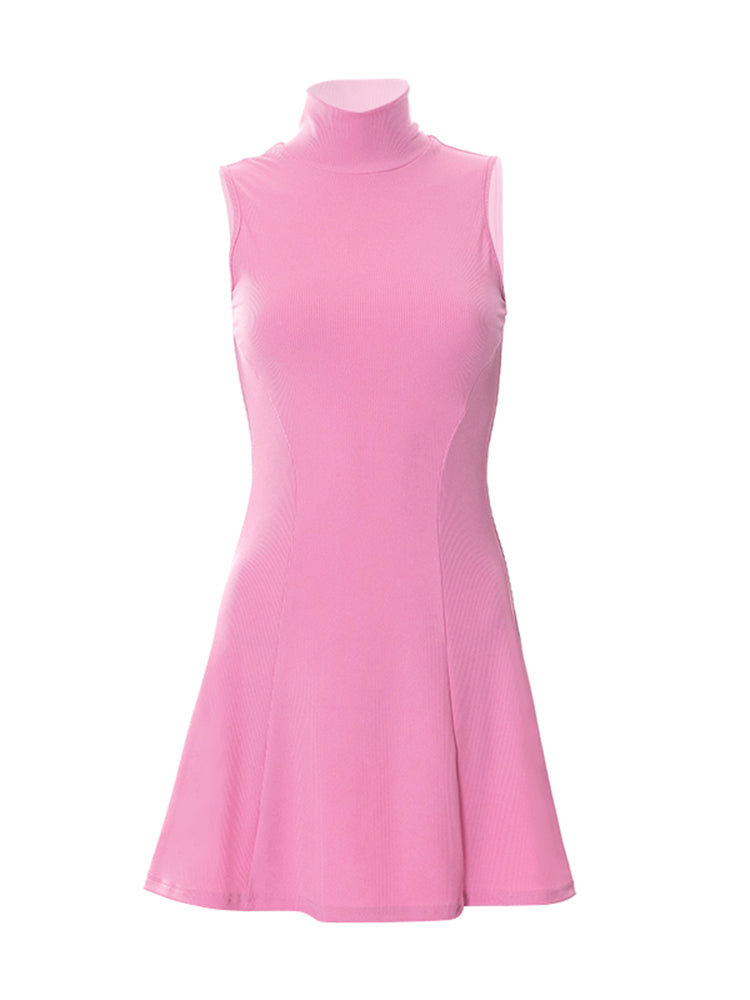 Half Turtleneck Sleeveless Wrap Breast Knit Dress