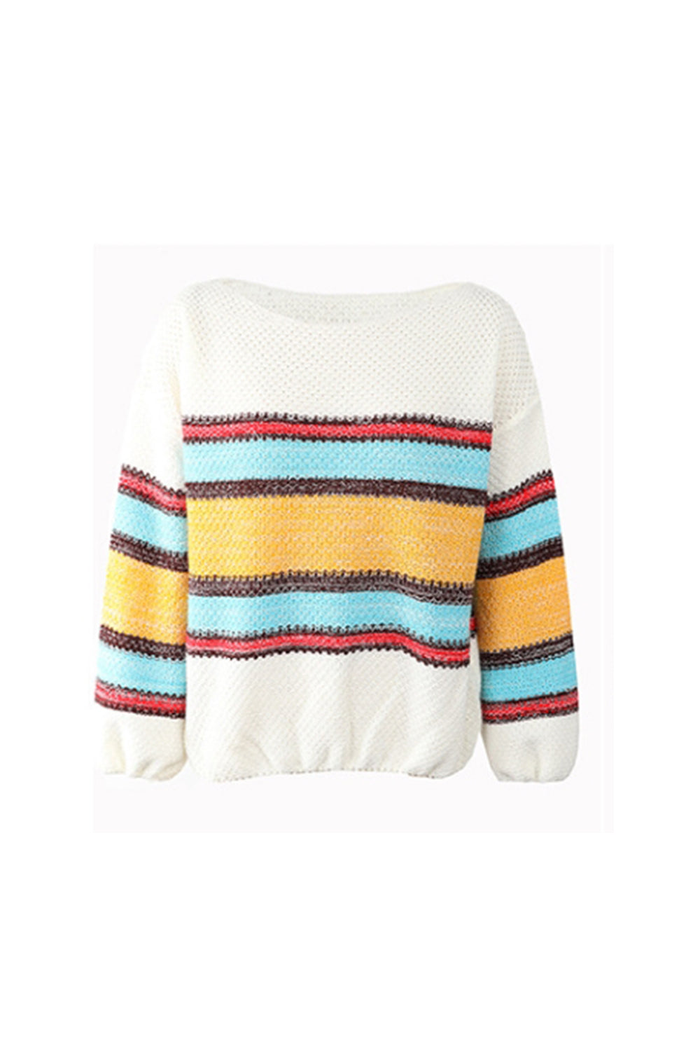 RadyRin Off-Shoulder Rainbow Striped Sweater for Chic Style