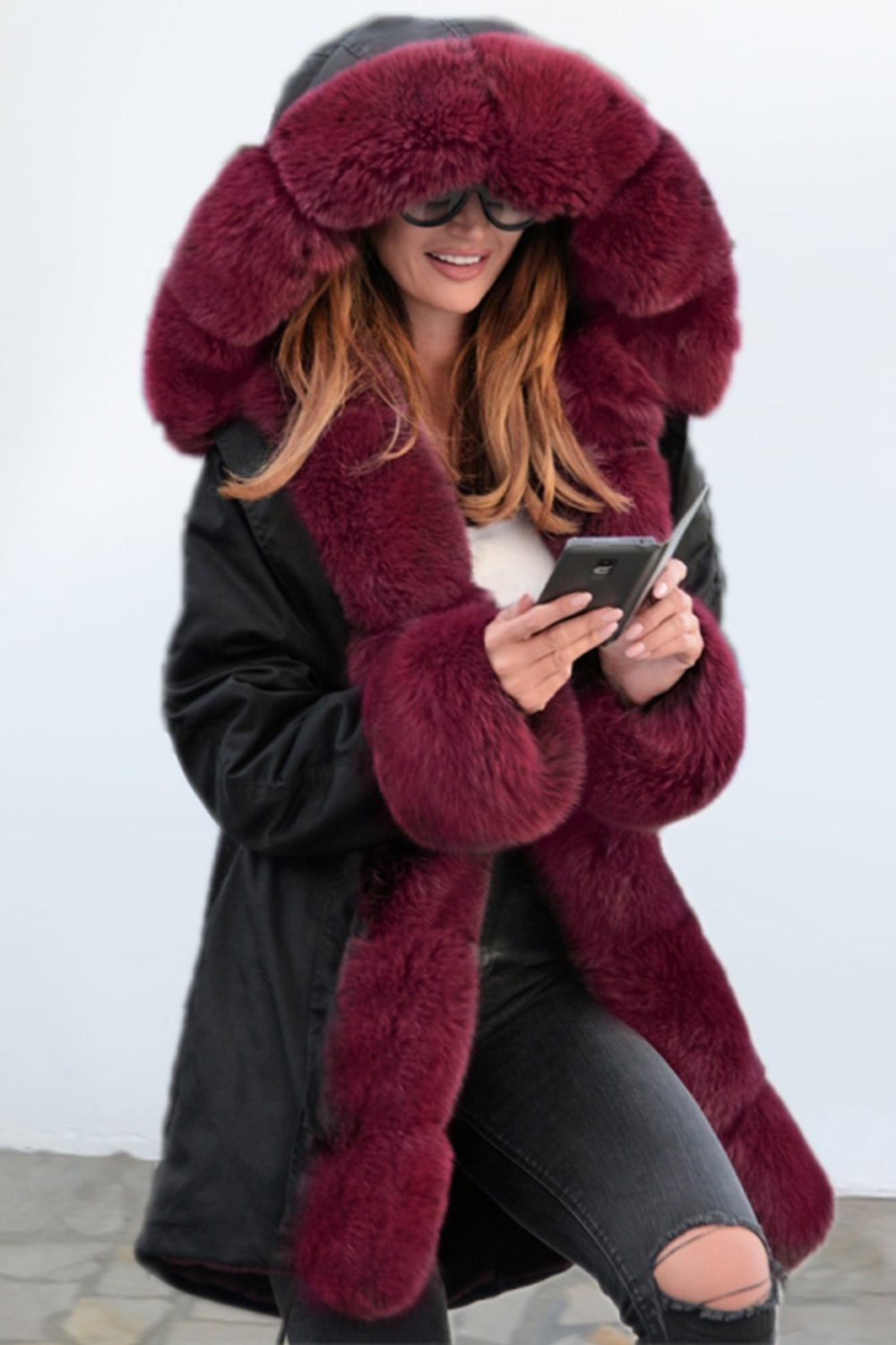 Elegant Wool Collar Cashmere Coat for Luxurious Warmth