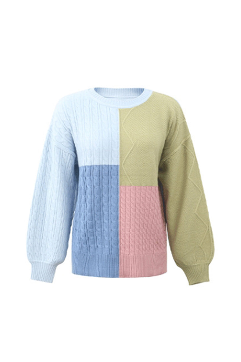 RadyRin Contrast Patchwork Lantern Sleeve Sweater for Style