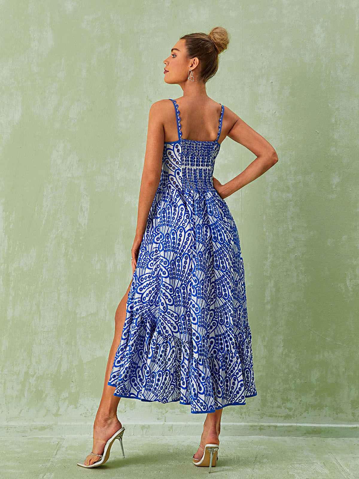 Paisley-Print Square-Neck Tiered Slit Midi Dress 5