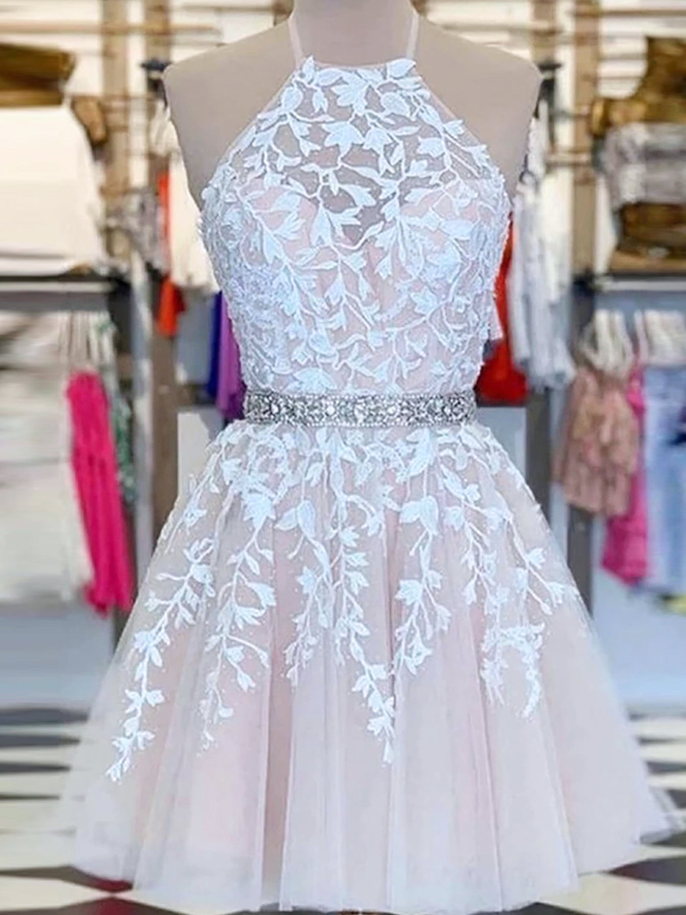 A-Line Pink Short Party Homecoming Dress With Appliques - Fashionpara