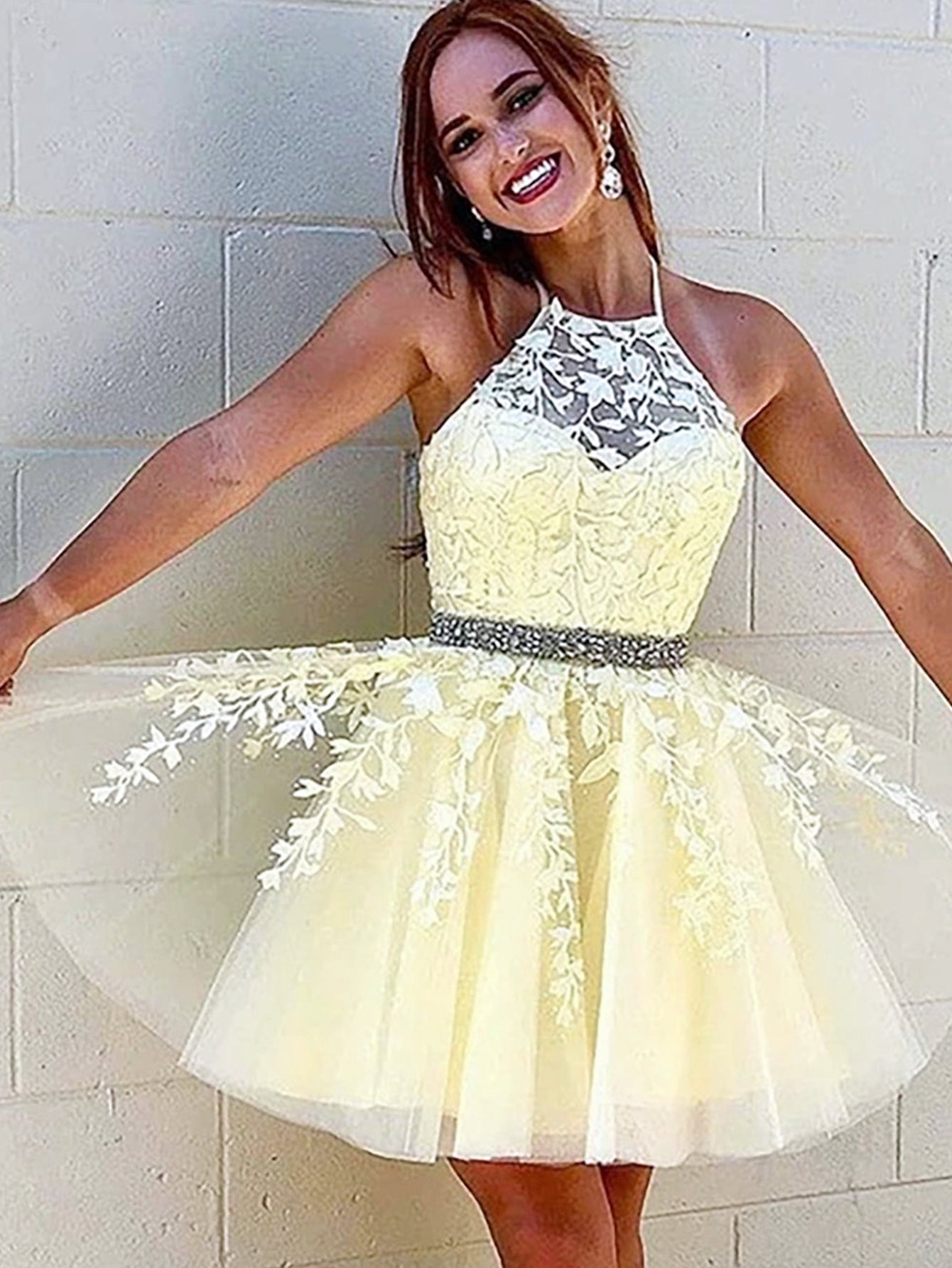A-Line Pink Short Party Homecoming Dress With Appliques - Fashionpara