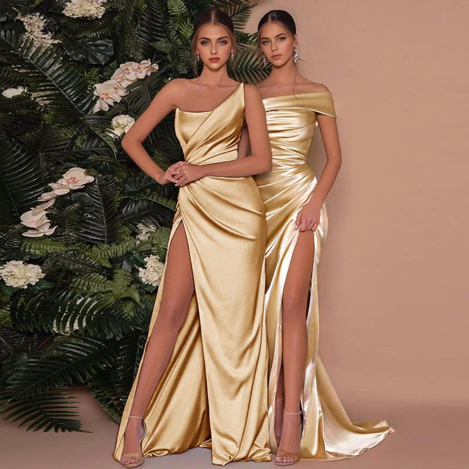 Split Gold Strapless Party Dresses 4