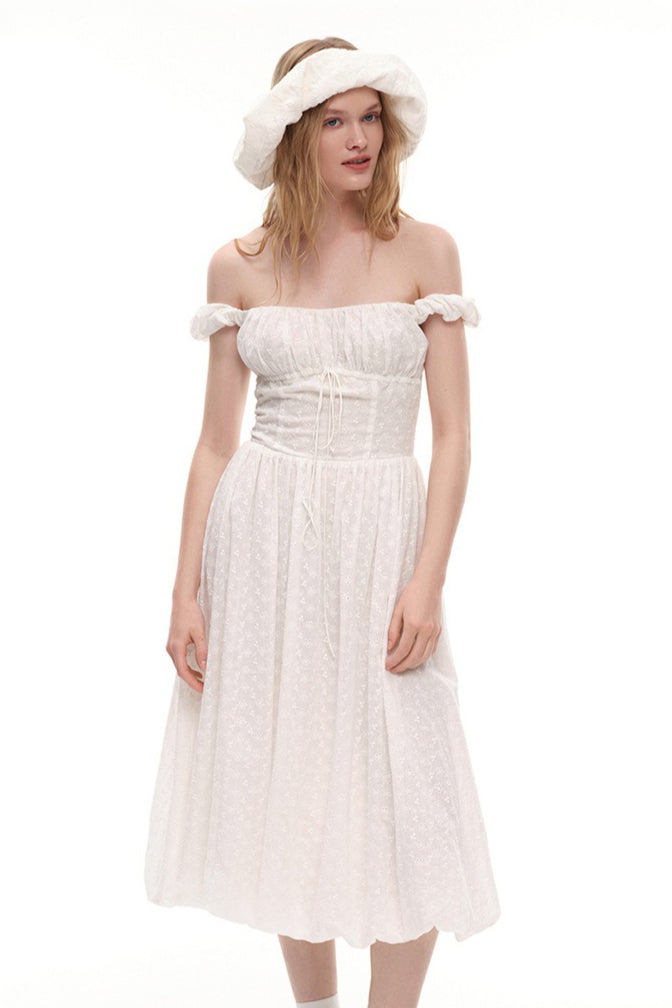 Off Shoulder Ruched Bubble Hem Midi Dress 8