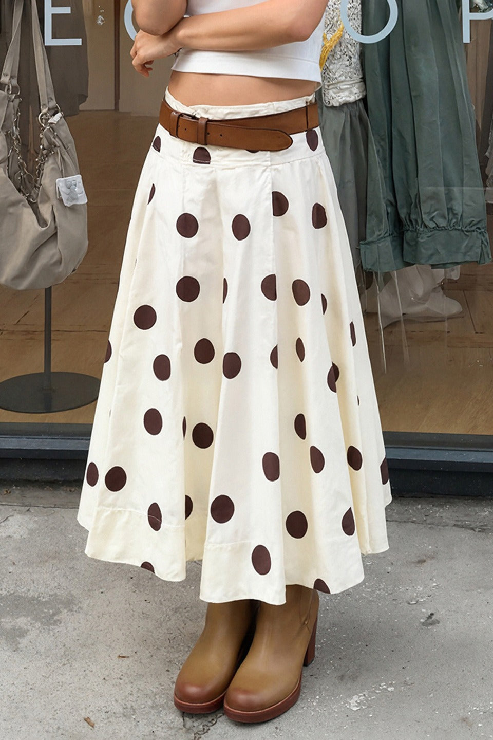 Vintage Polka Dot Flowy Long Skirt - Fashionpara