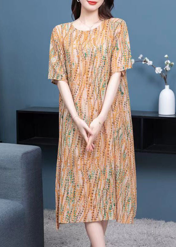 Floral Print Patchwork Round Neck Short Sleeve Shift Midi Dress - View 3