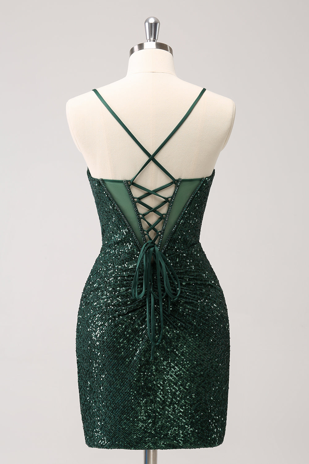 Dark Green Bodycon Spaghetti Straps Corset Short Homecoming Dress with Sequins - Fashionpara