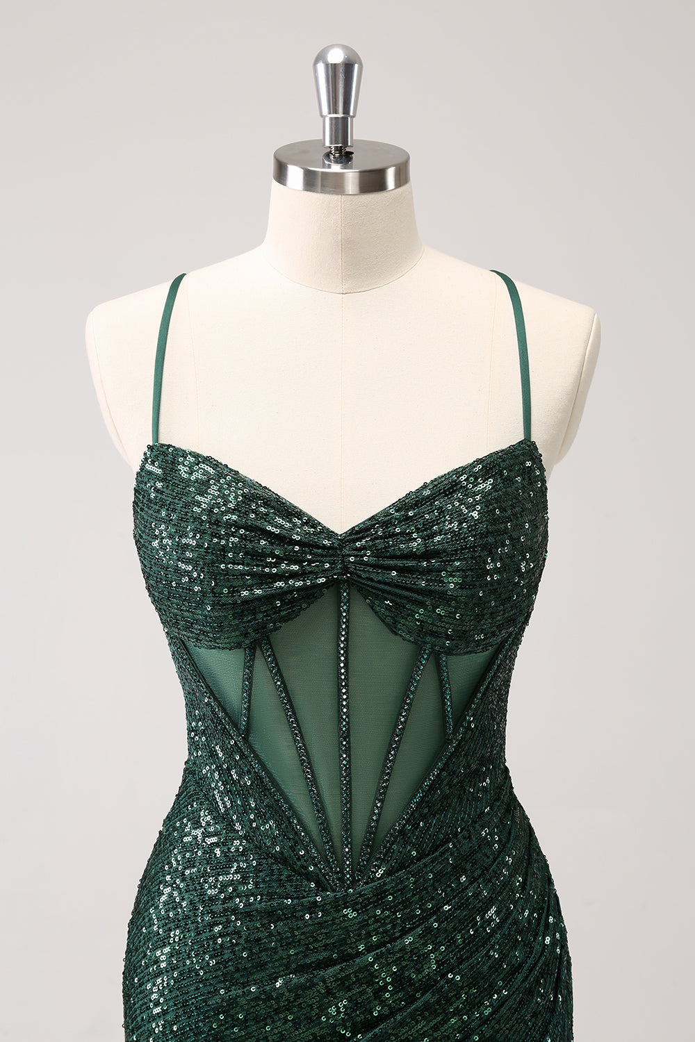 Dark Green Bodycon Spaghetti Straps Corset Short Homecoming Dress with Sequins - Fashionpara