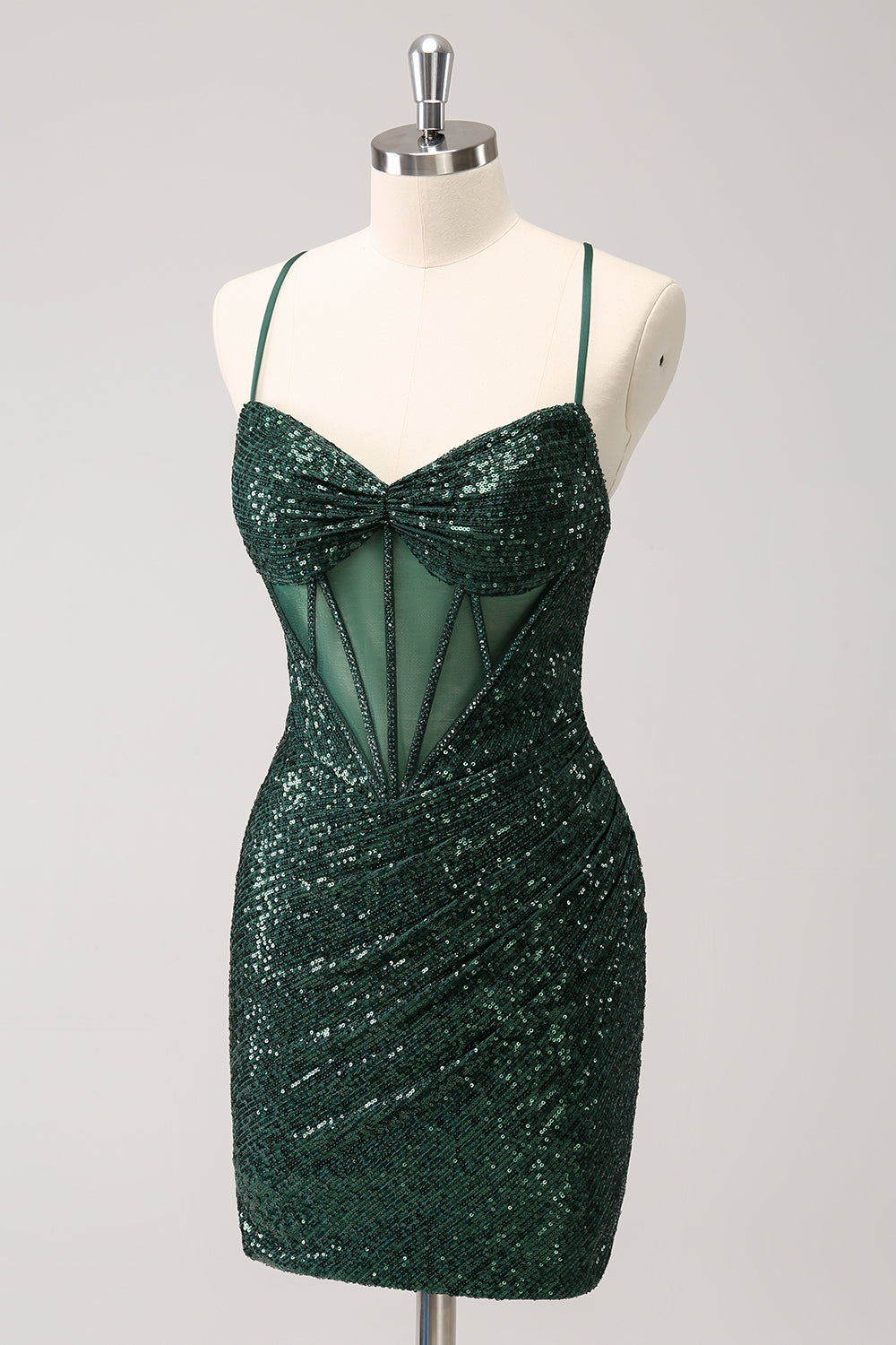 Dark Green Bodycon Spaghetti Straps Corset Short Homecoming Dress with Sequins - Fashionpara