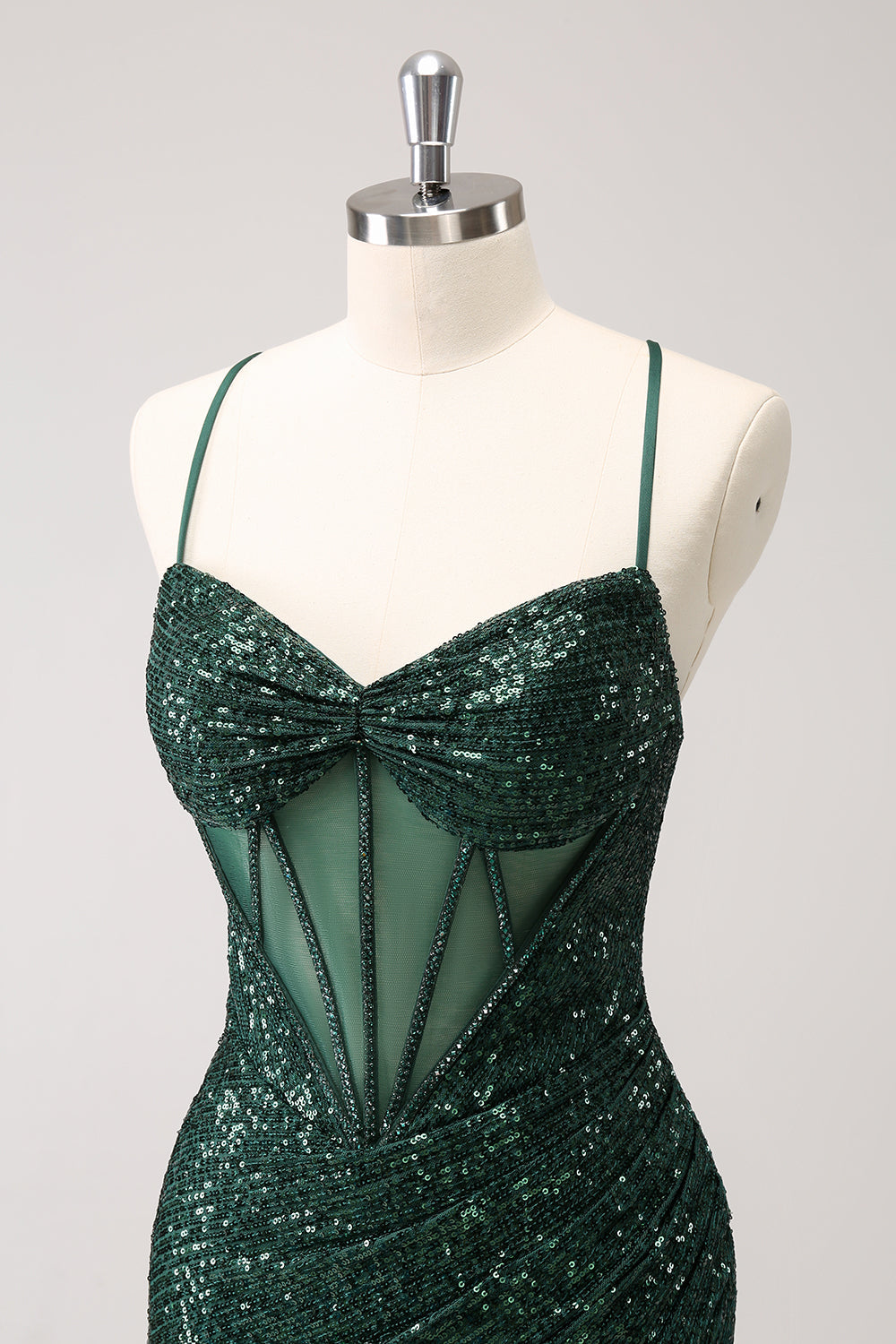 Dark Green Bodycon Spaghetti Straps Corset Short Homecoming Dress with Sequins - Fashionpara
