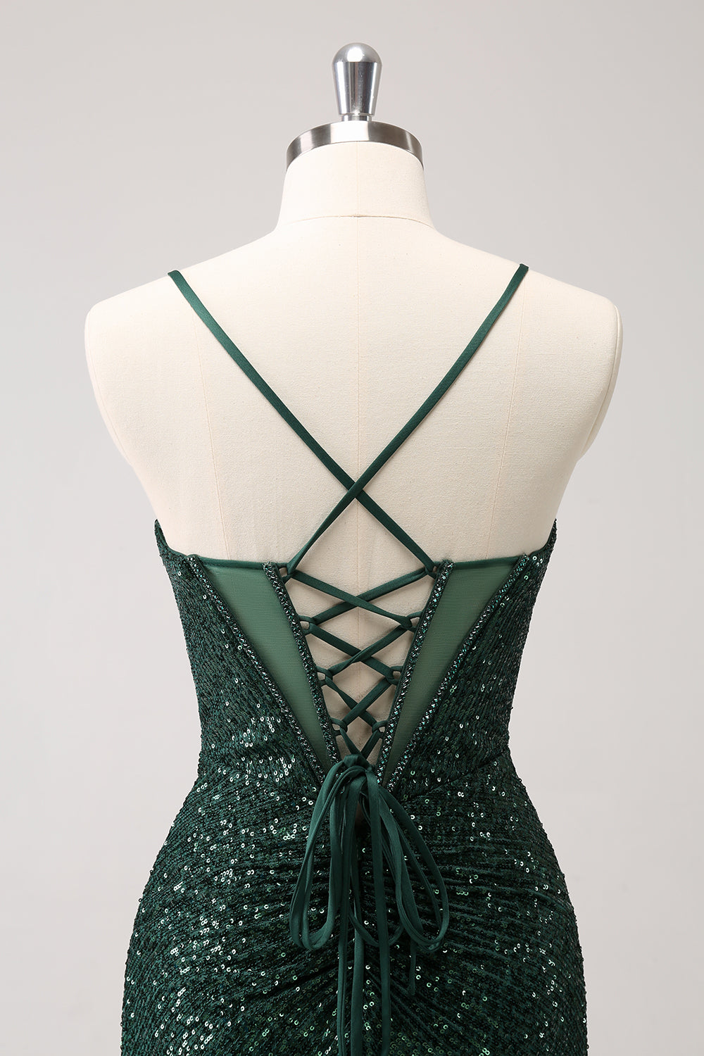 Dark Green Bodycon Spaghetti Straps Corset Short Homecoming Dress with Sequins - Fashionpara