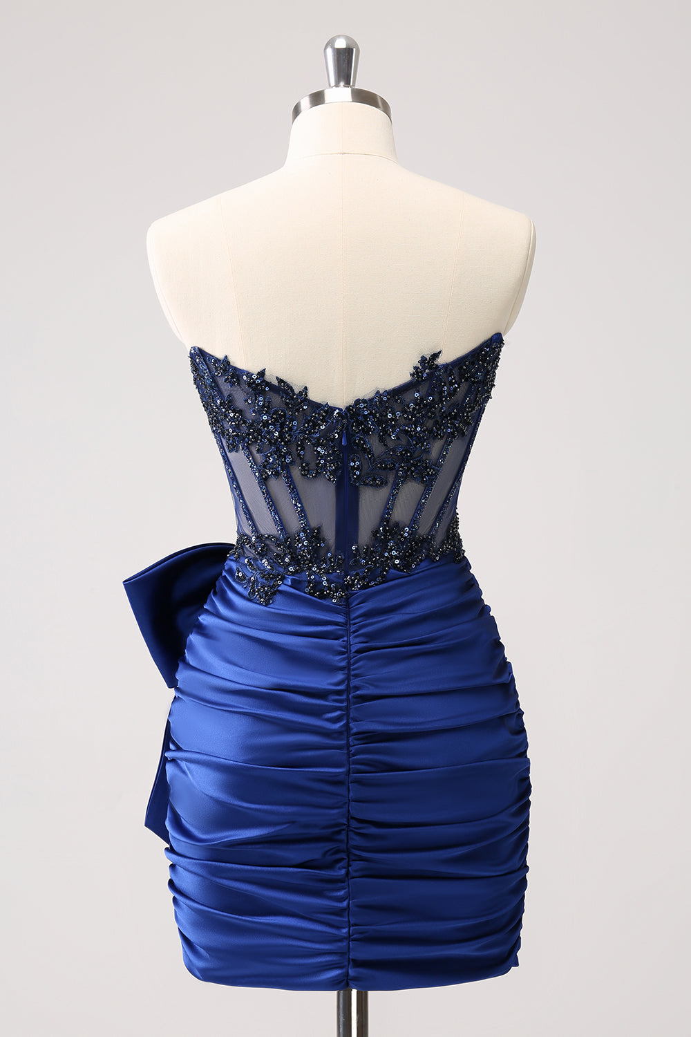 Sparkly Navy Strapless Beaded Appliques Tight Homecoming Dress - Fashionpara