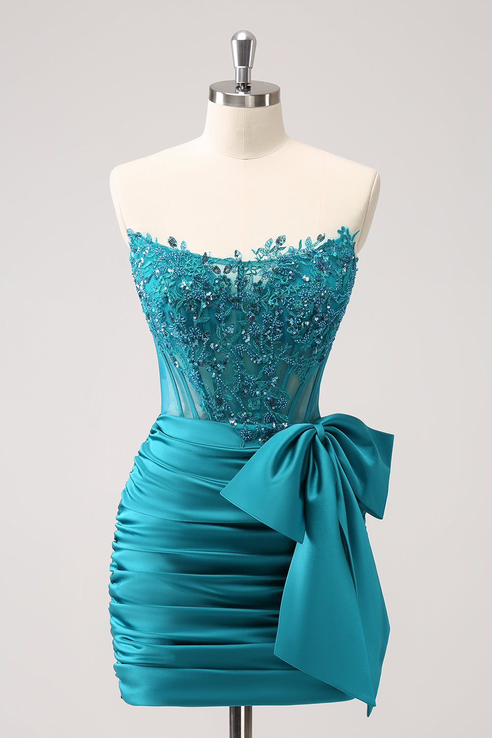 Sparkly Navy Strapless Beaded Appliques Tight Homecoming Dress - Fashionpara