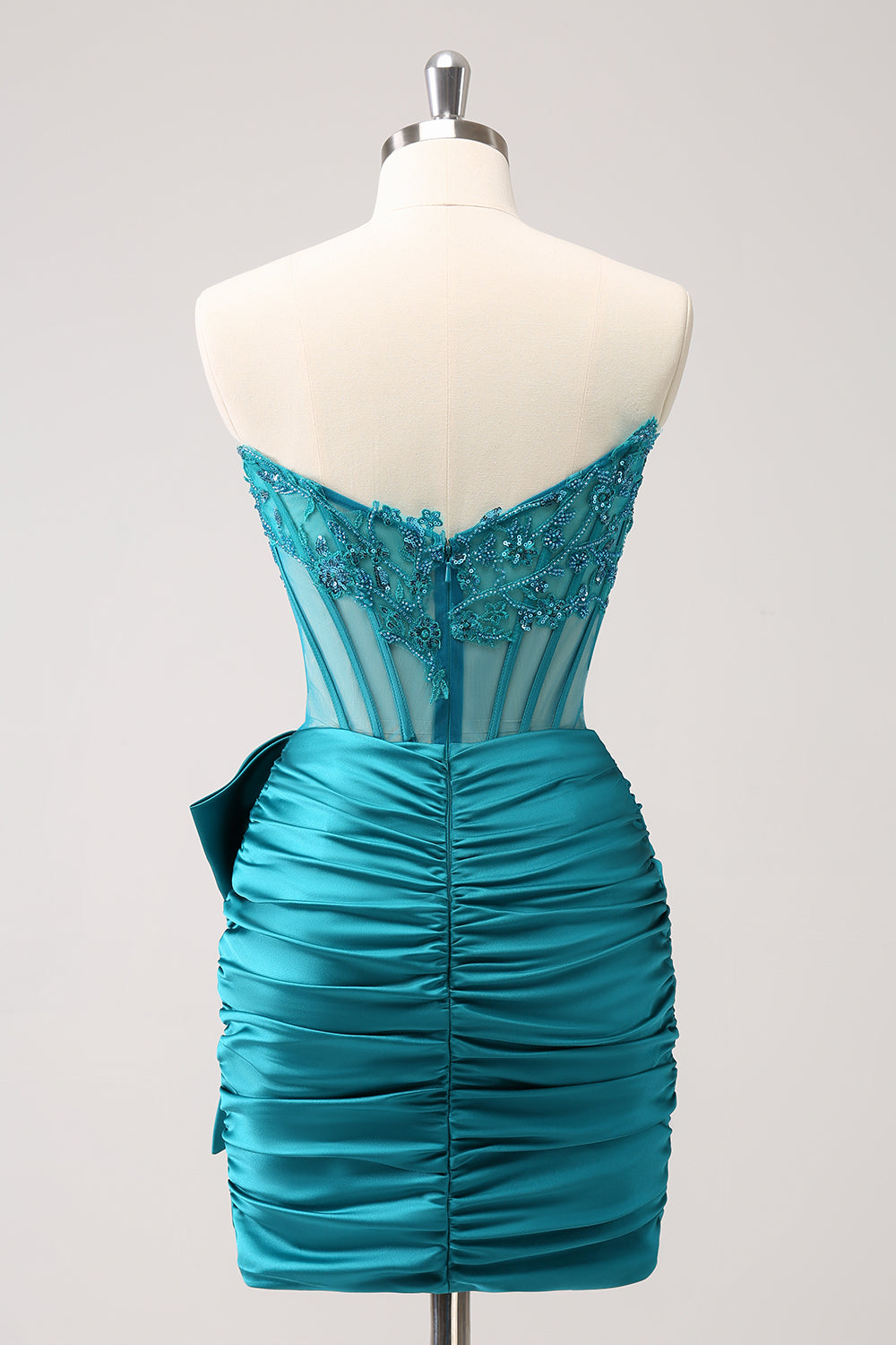 Sparkly Navy Strapless Beaded Appliques Tight Homecoming Dress - Fashionpara