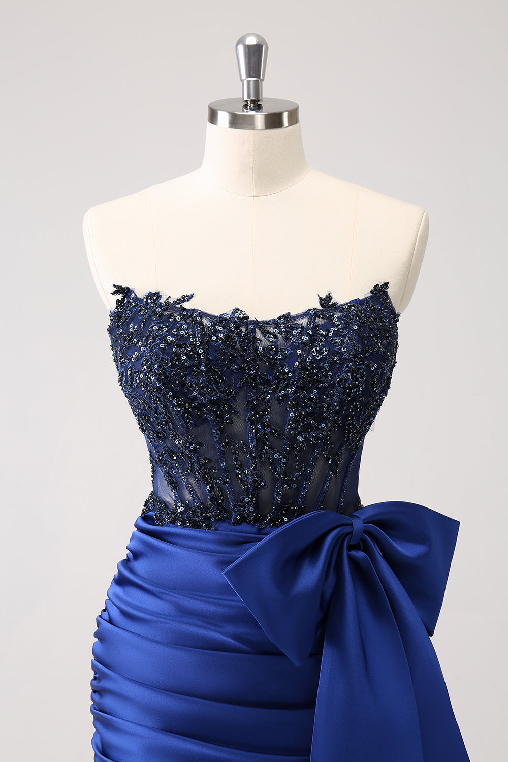 Sparkly Navy Strapless Beaded Appliques Tight Homecoming Dress - Fashionpara