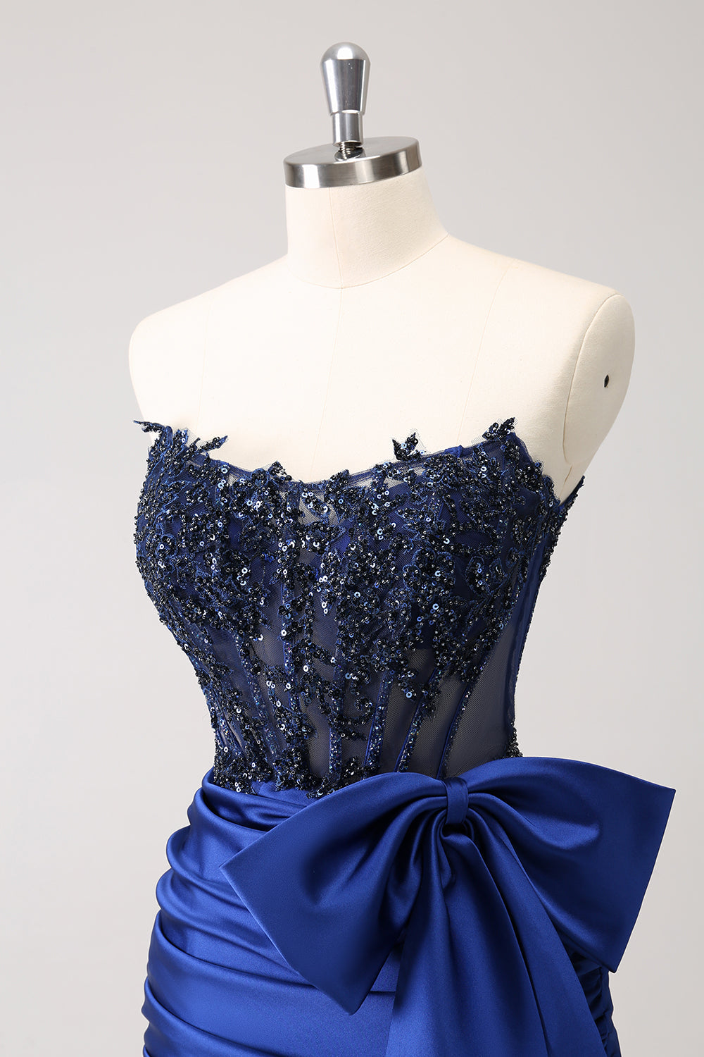 Sparkly Navy Strapless Beaded Appliques Tight Homecoming Dress - Fashionpara
