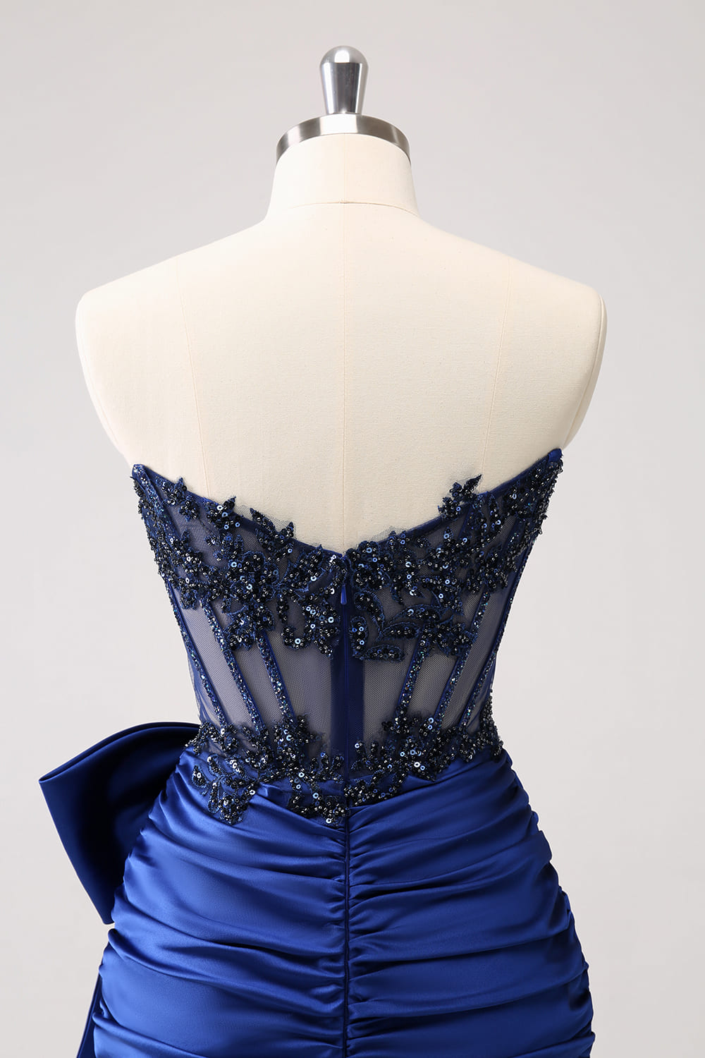 Sparkly Navy Strapless Beaded Appliques Tight Homecoming Dress - Fashionpara
