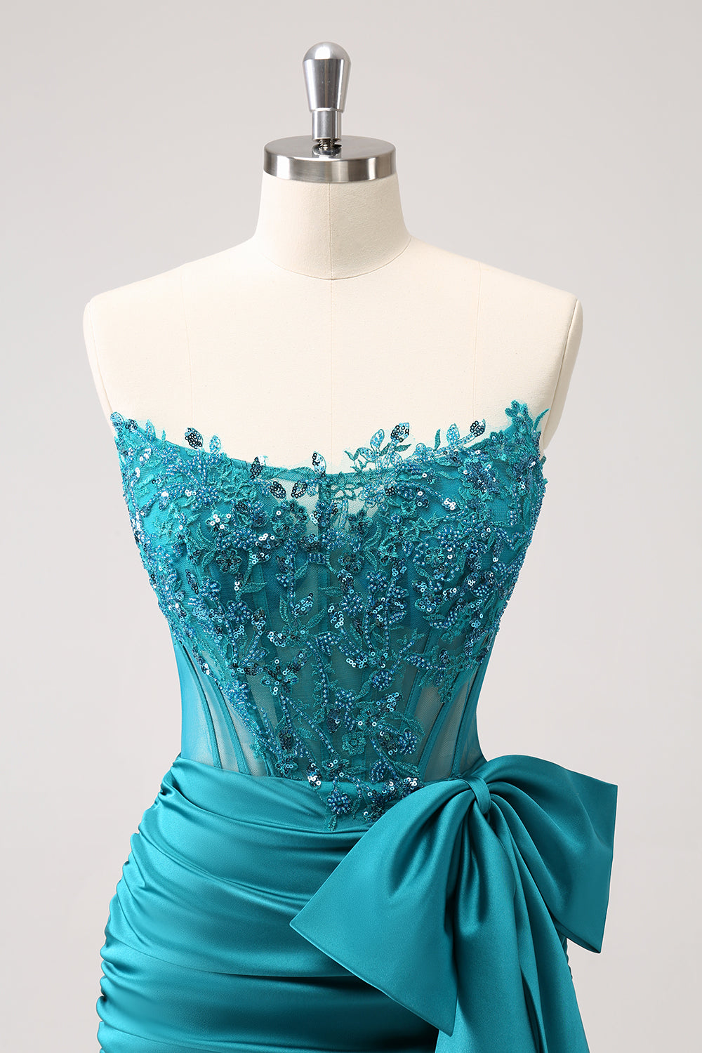 Sparkly Navy Strapless Beaded Appliques Tight Homecoming Dress - Fashionpara