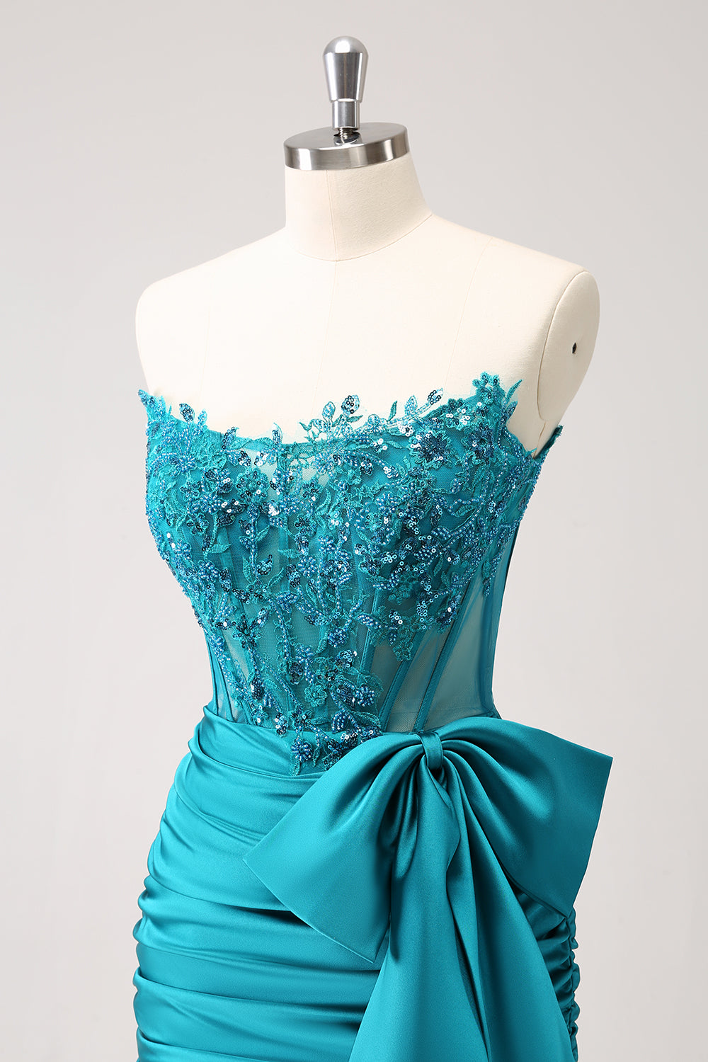 Sparkly Navy Strapless Beaded Appliques Tight Homecoming Dress - Fashionpara