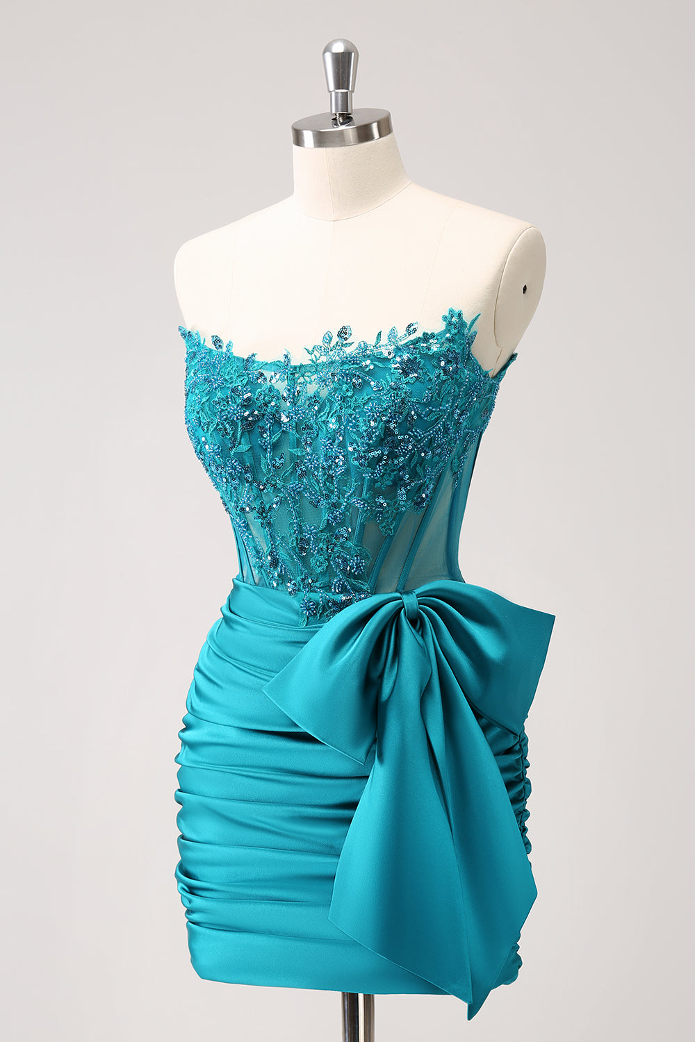 Sparkly Navy Strapless Beaded Appliques Tight Homecoming Dress - Fashionpara