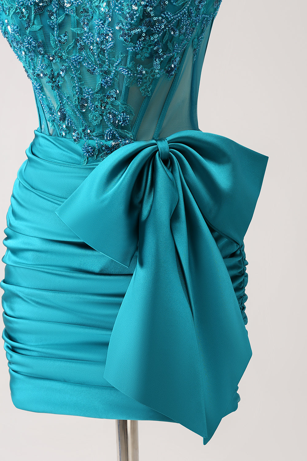 Sparkly Navy Strapless Beaded Appliques Tight Homecoming Dress - Fashionpara