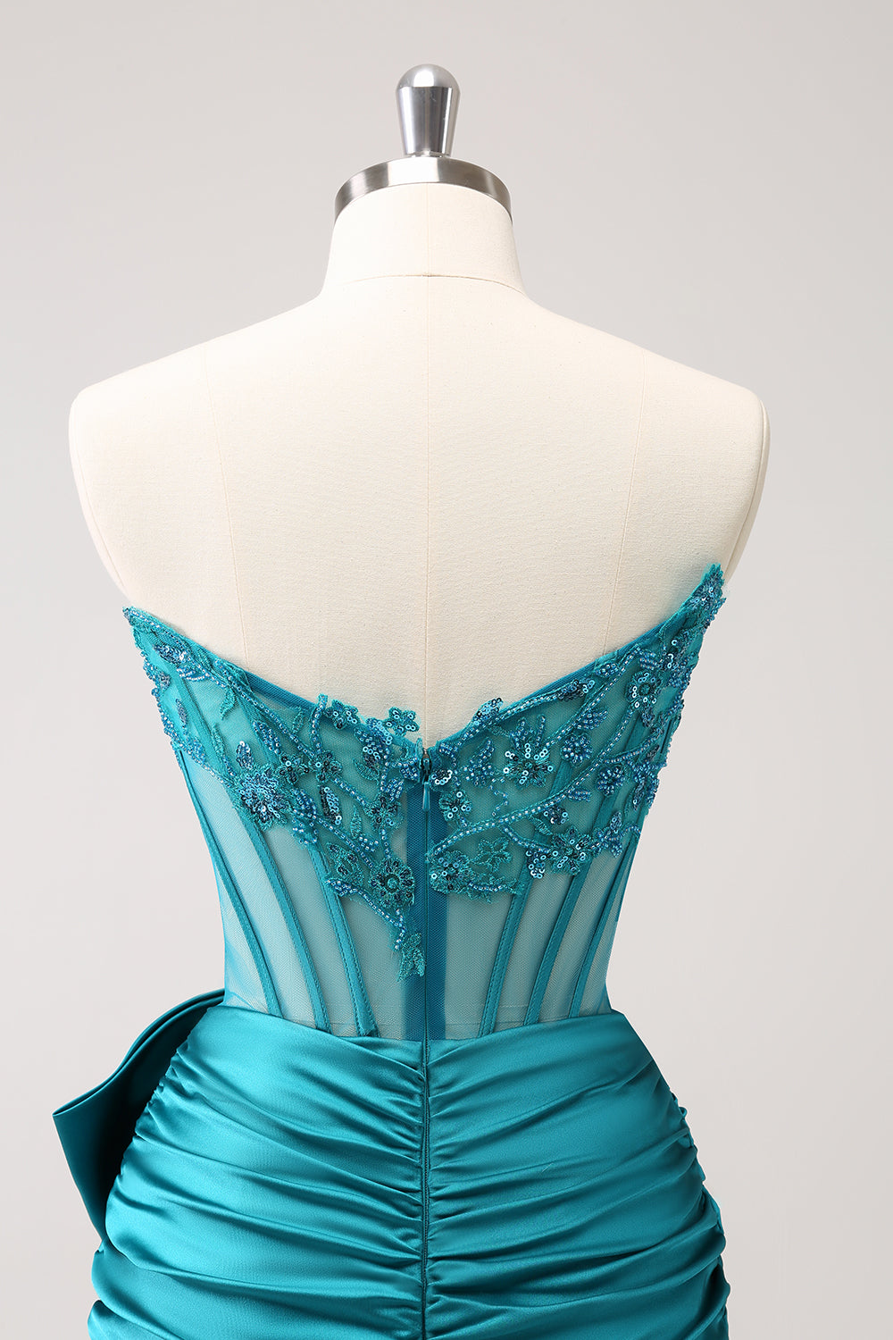 Sparkly Navy Strapless Beaded Appliques Tight Homecoming Dress - Fashionpara