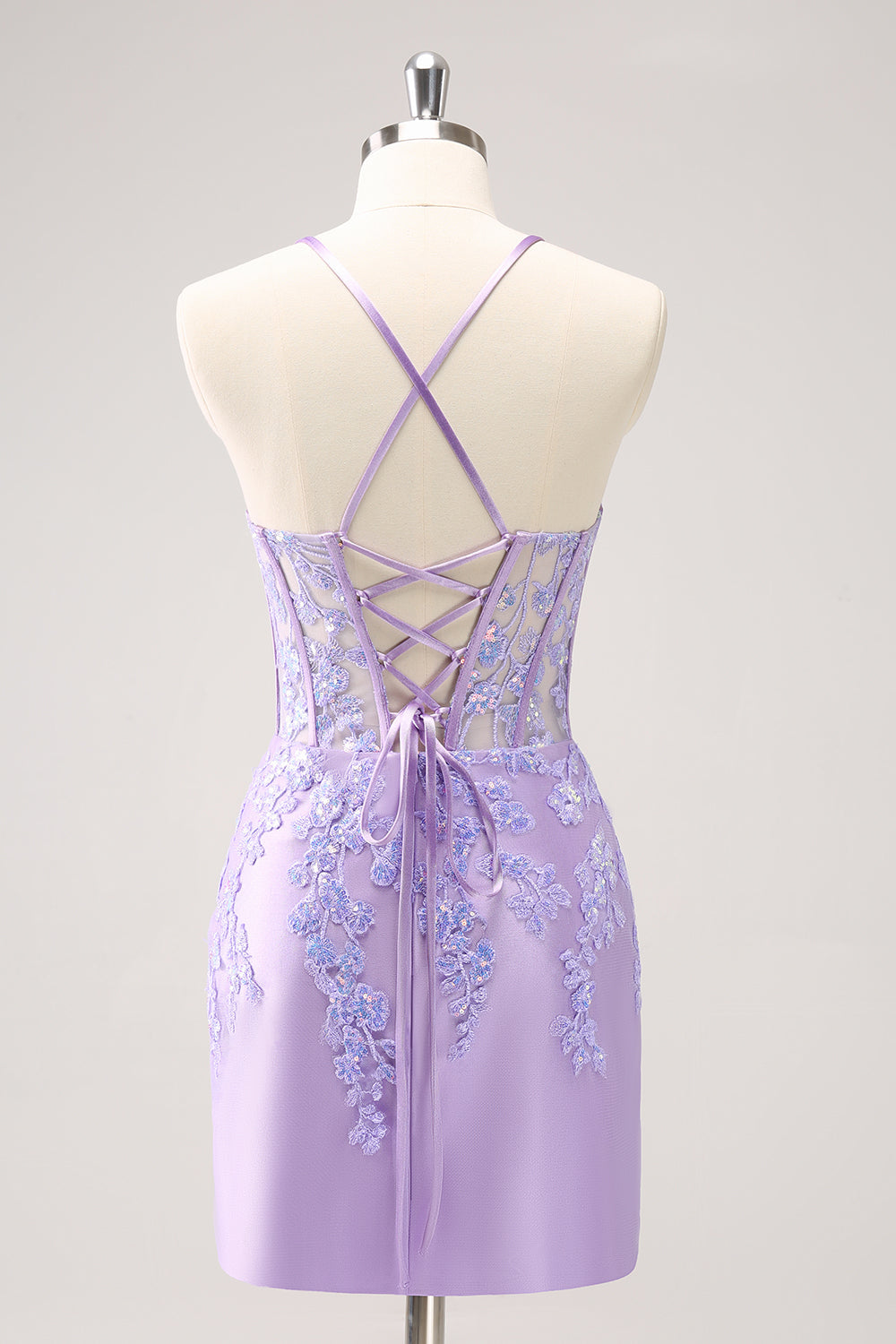 Blue Spaghetti Straps Corset Applique Tight Homecoming Dress with Sequins - Fashionpara