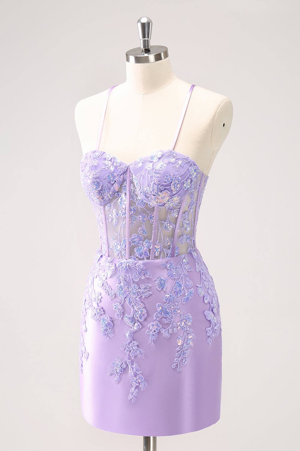 Blue Spaghetti Straps Corset Applique Tight Homecoming Dress with Sequins - Fashionpara