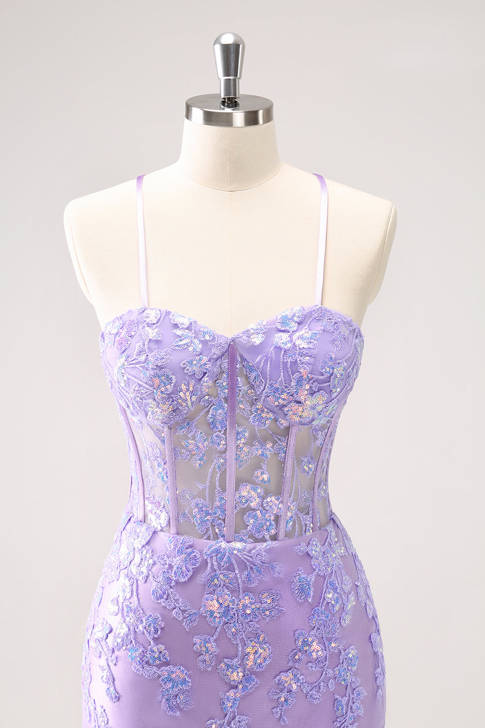 Blue Spaghetti Straps Corset Applique Tight Homecoming Dress with Sequins - Fashionpara