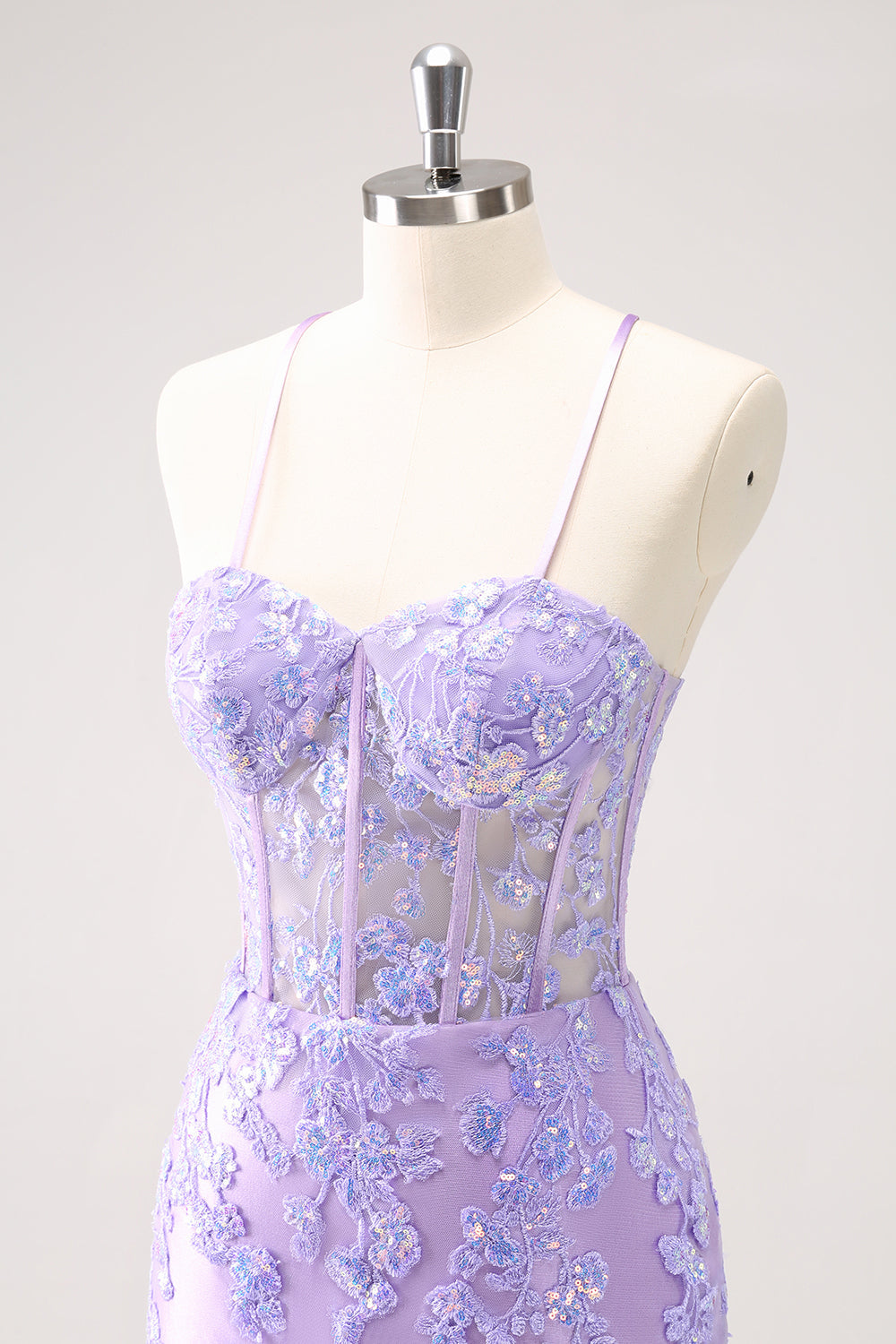 Blue Spaghetti Straps Corset Applique Tight Homecoming Dress with Sequins - Fashionpara