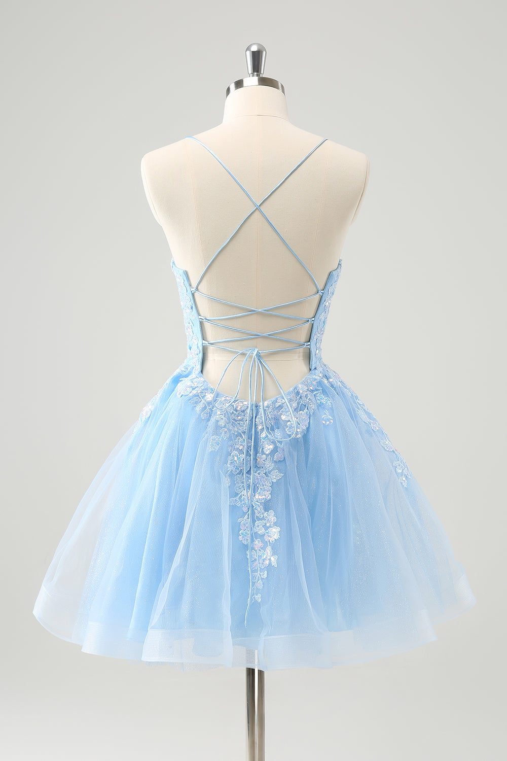 Cute Glitter Blue A Line Sequins Short Homecoming Dress with Appliques - Fashionpara