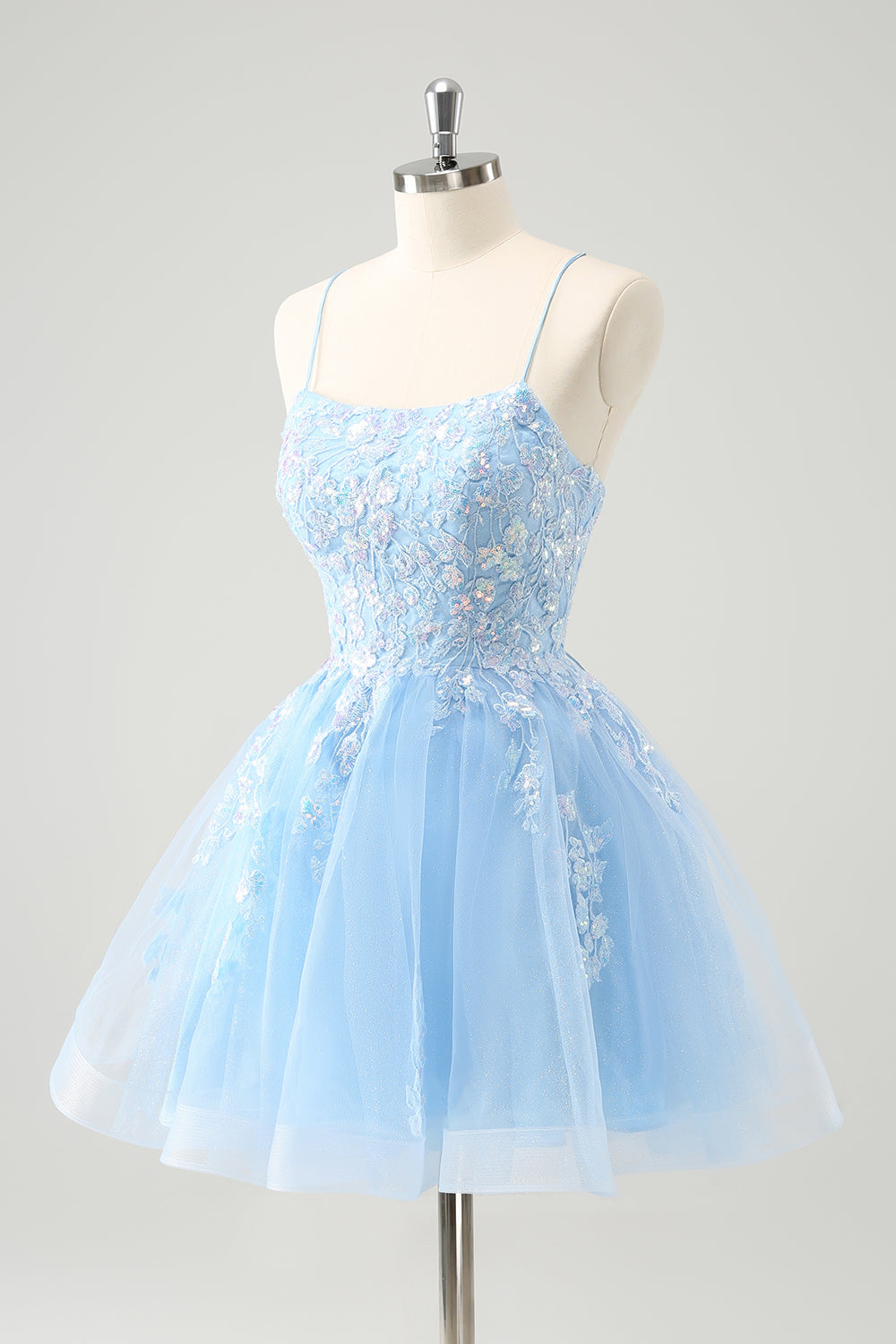 Cute Glitter Blue A Line Sequins Short Homecoming Dress with Appliques - Fashionpara