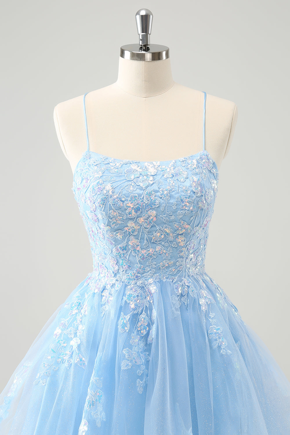 Cute Glitter Blue A Line Sequins Short Homecoming Dress with Appliques - Fashionpara