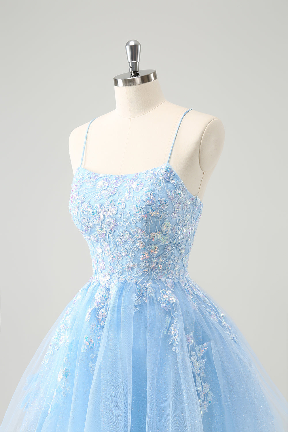 Cute Glitter Blue A Line Sequins Short Homecoming Dress with Appliques - Fashionpara