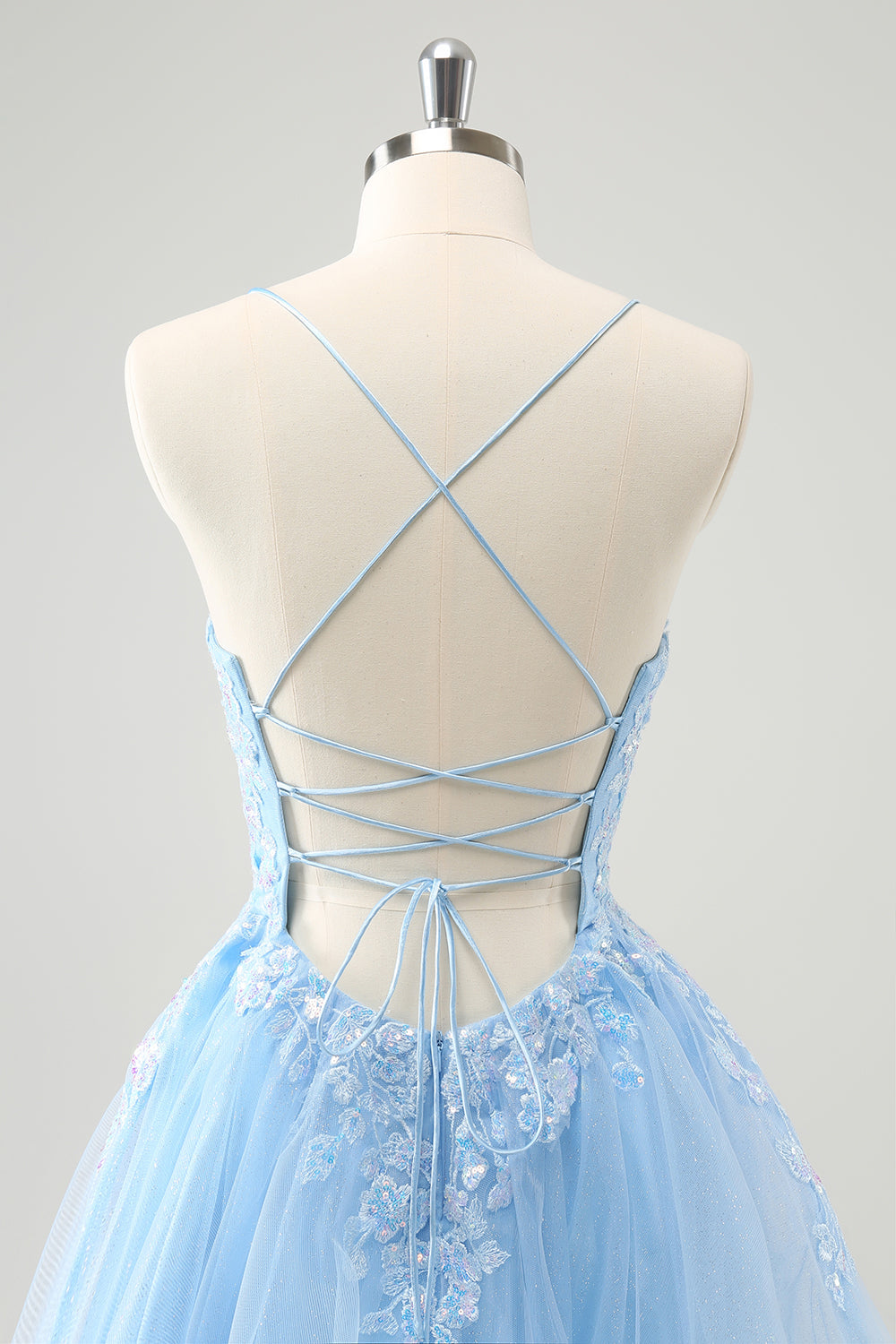 Cute Glitter Blue A Line Sequins Short Homecoming Dress with Appliques - Fashionpara