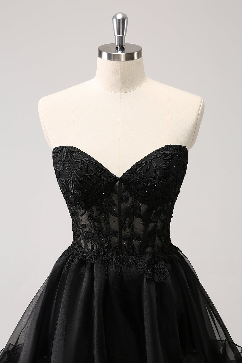 Cute Black A Line Corset Strapless Ruffled Short Homecoming Dress - Fashionpara