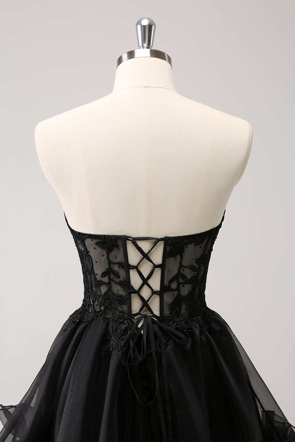 Cute Black A Line Corset Strapless Ruffled Short Homecoming Dress - Fashionpara