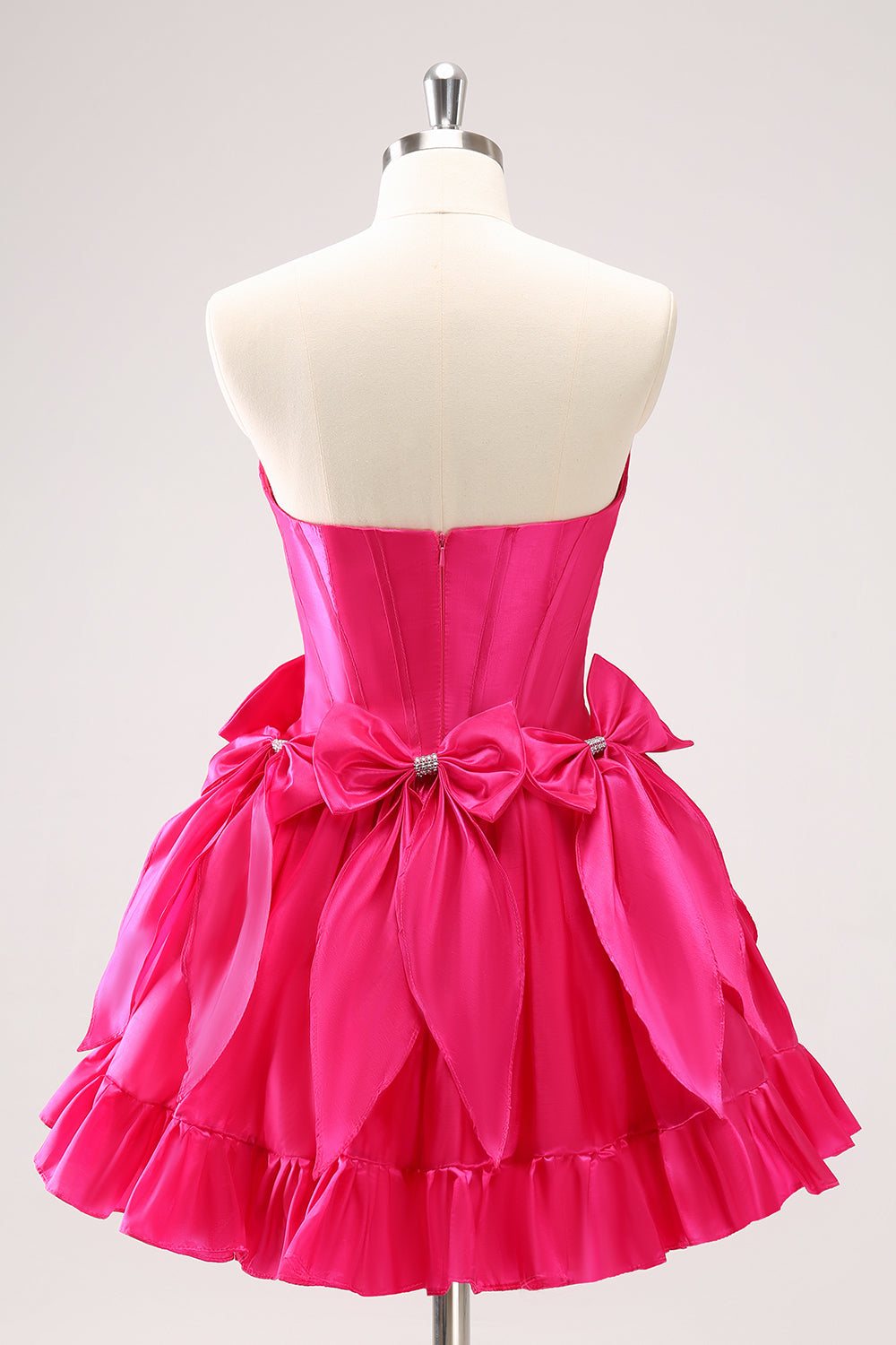Fuchsia A Line Strapless Corset Short Homecoming Dress With Bows - Fashionpara