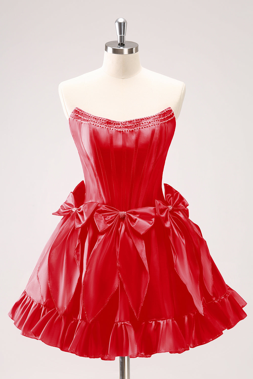 Fuchsia A Line Strapless Corset Short Homecoming Dress With Bows - Fashionpara