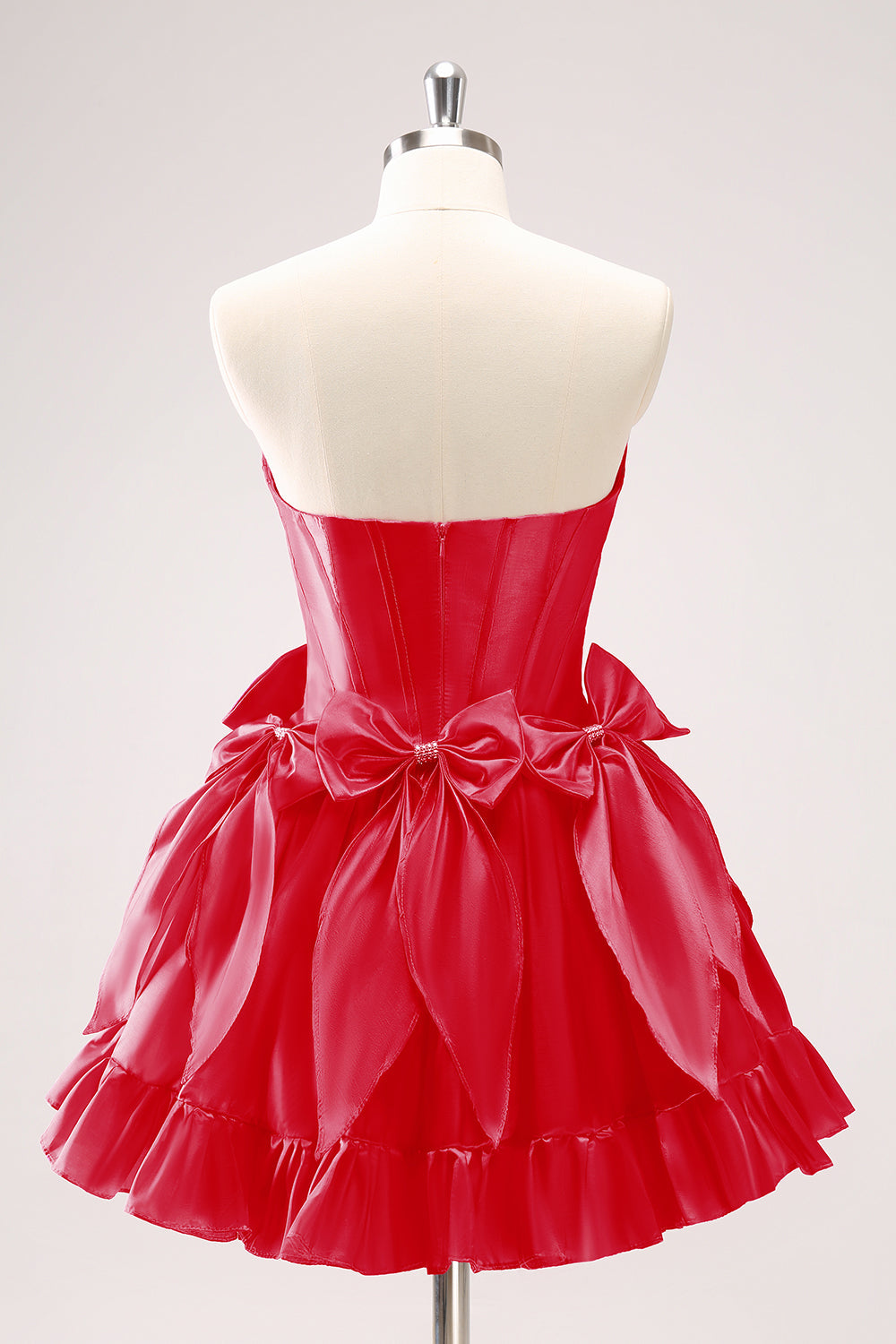 Fuchsia A Line Strapless Corset Short Homecoming Dress With Bows - Fashionpara