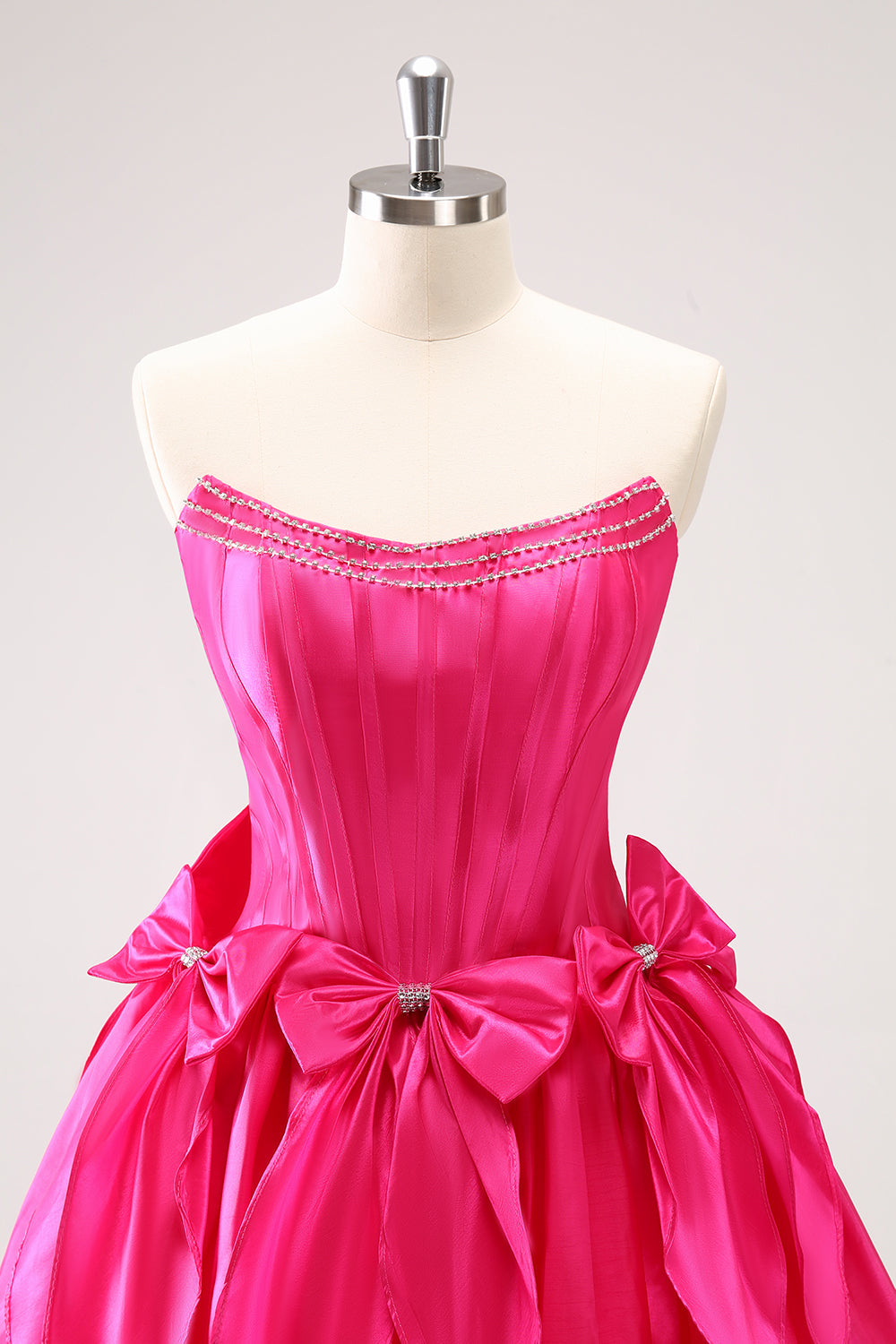 Fuchsia A Line Strapless Corset Short Homecoming Dress With Bows - Fashionpara