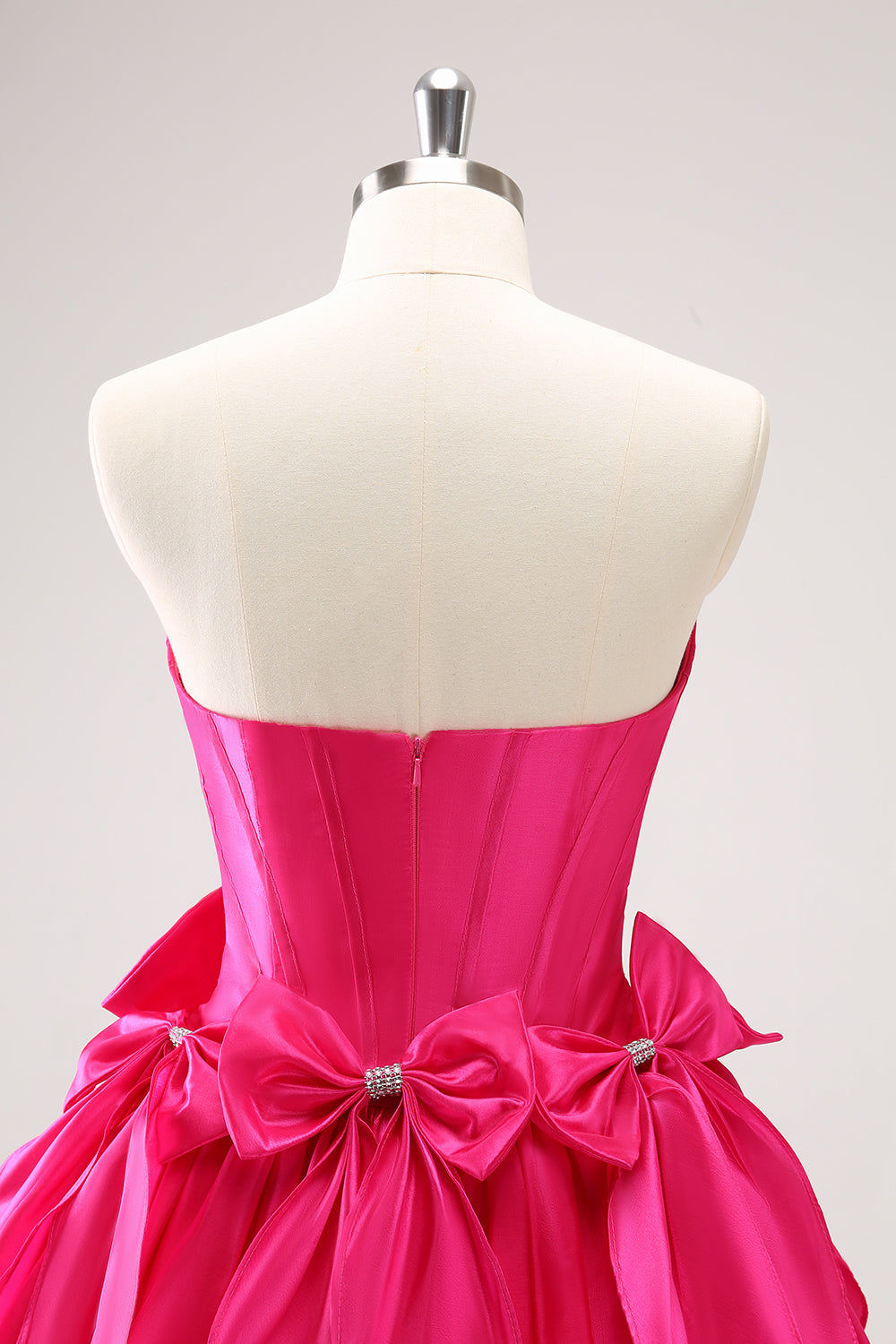 Fuchsia A Line Strapless Corset Short Homecoming Dress With Bows - Fashionpara